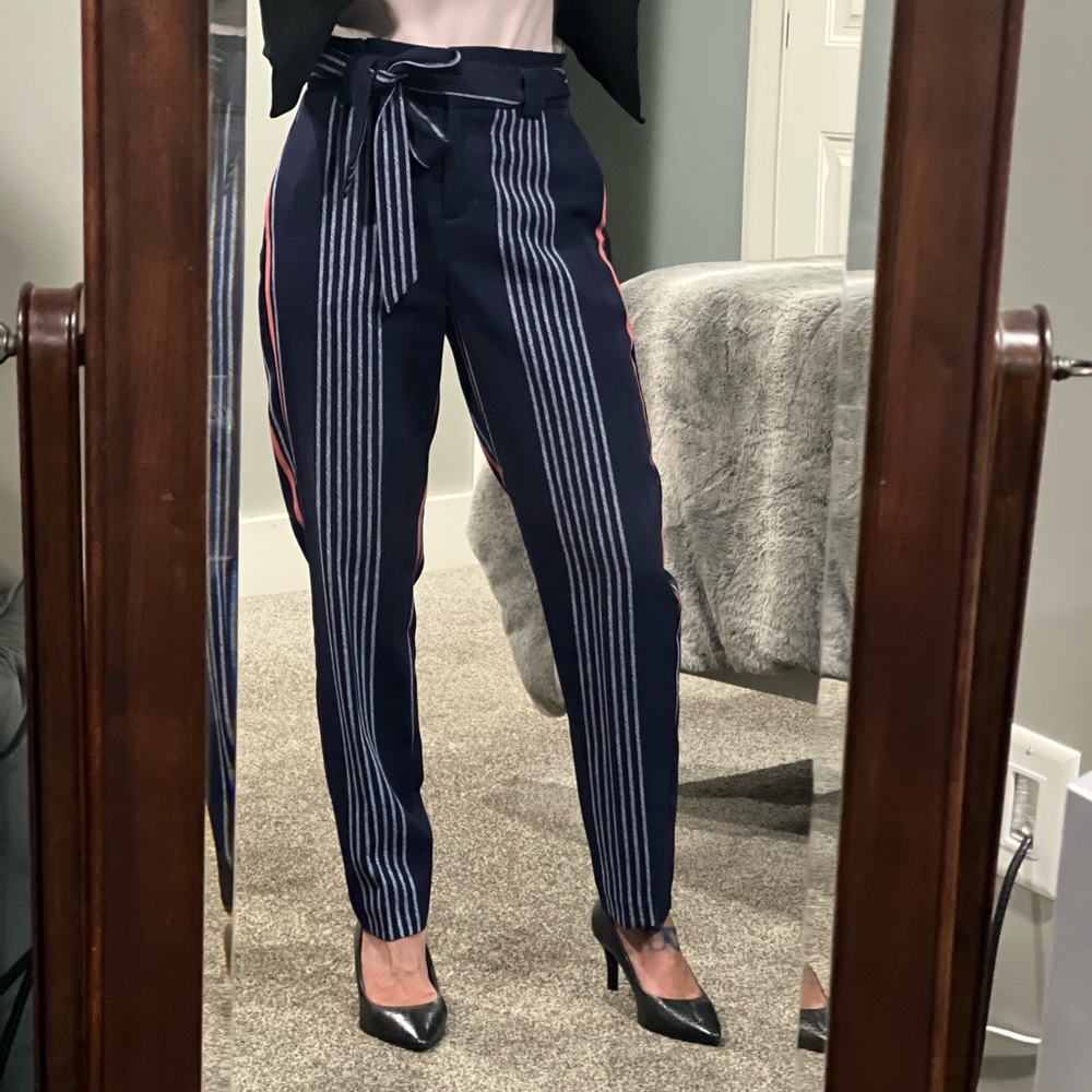 Tie waist paper bag pants